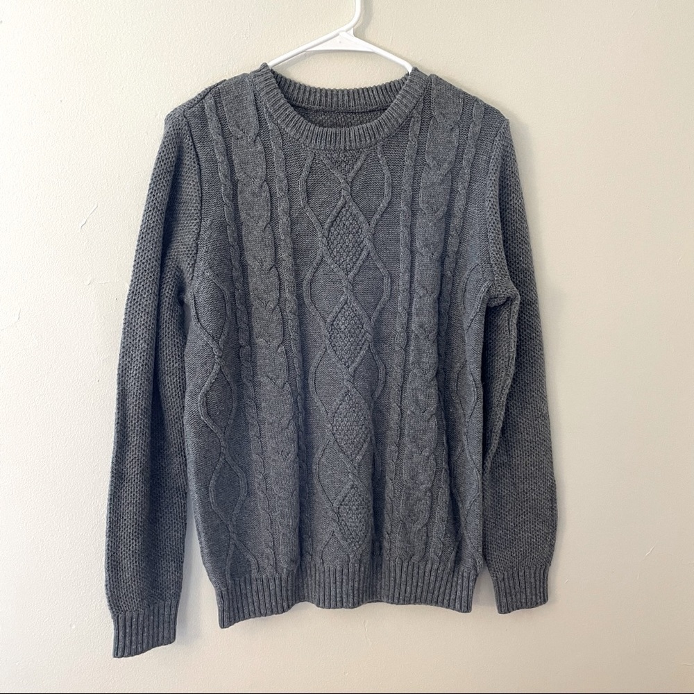 Gray cable sweater comfortable warm casual women’s winter fall too long‎ sleeves
